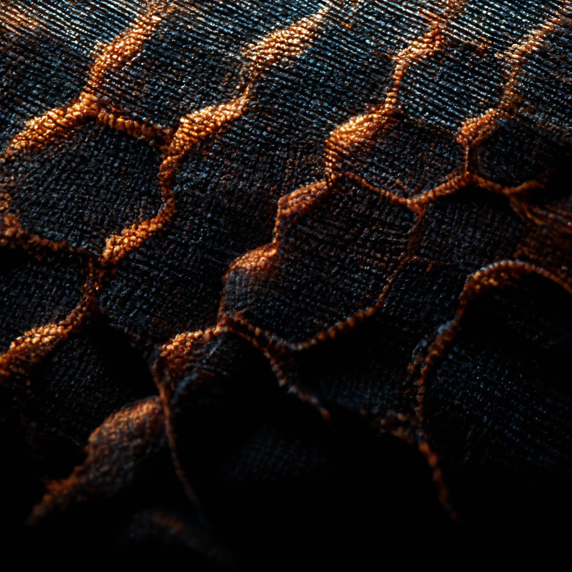 Close-up of embroidered texture on dark fabric